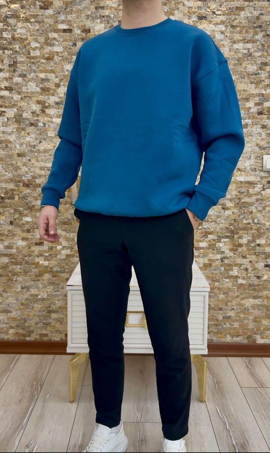 Erkek Bisiklet Yaka 3 İplik Şardonlu Sweatshirt - Lacivert