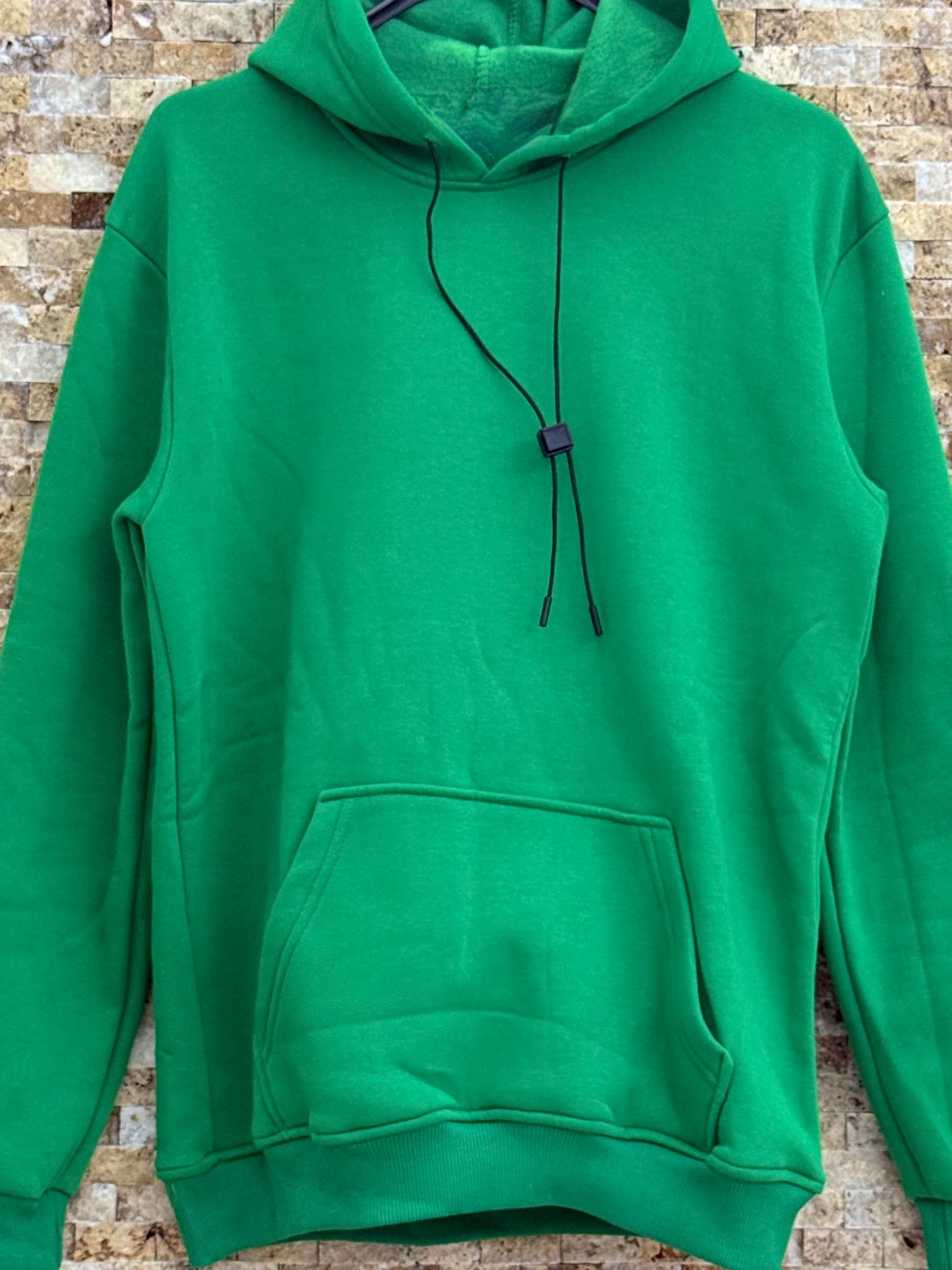 Erkek 3 iplik Şardonlu Kapüşonlu Sweatshirt - Yeşil