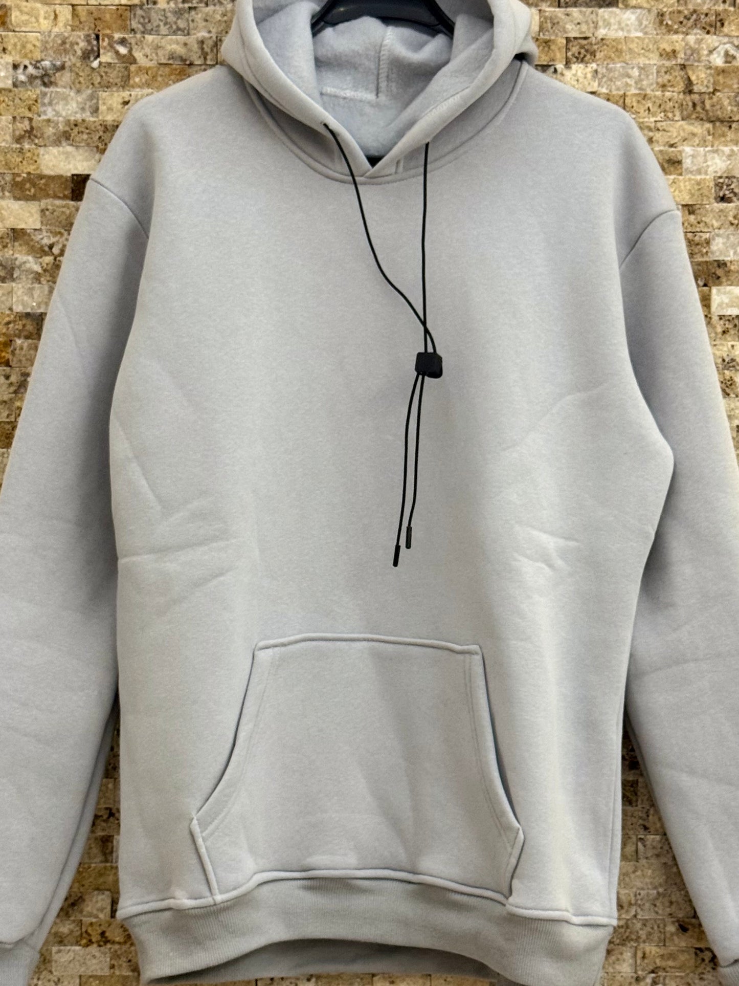 Erkek 3 iplik Şardonlu Kapüşonlu Sweatshirt - Gri