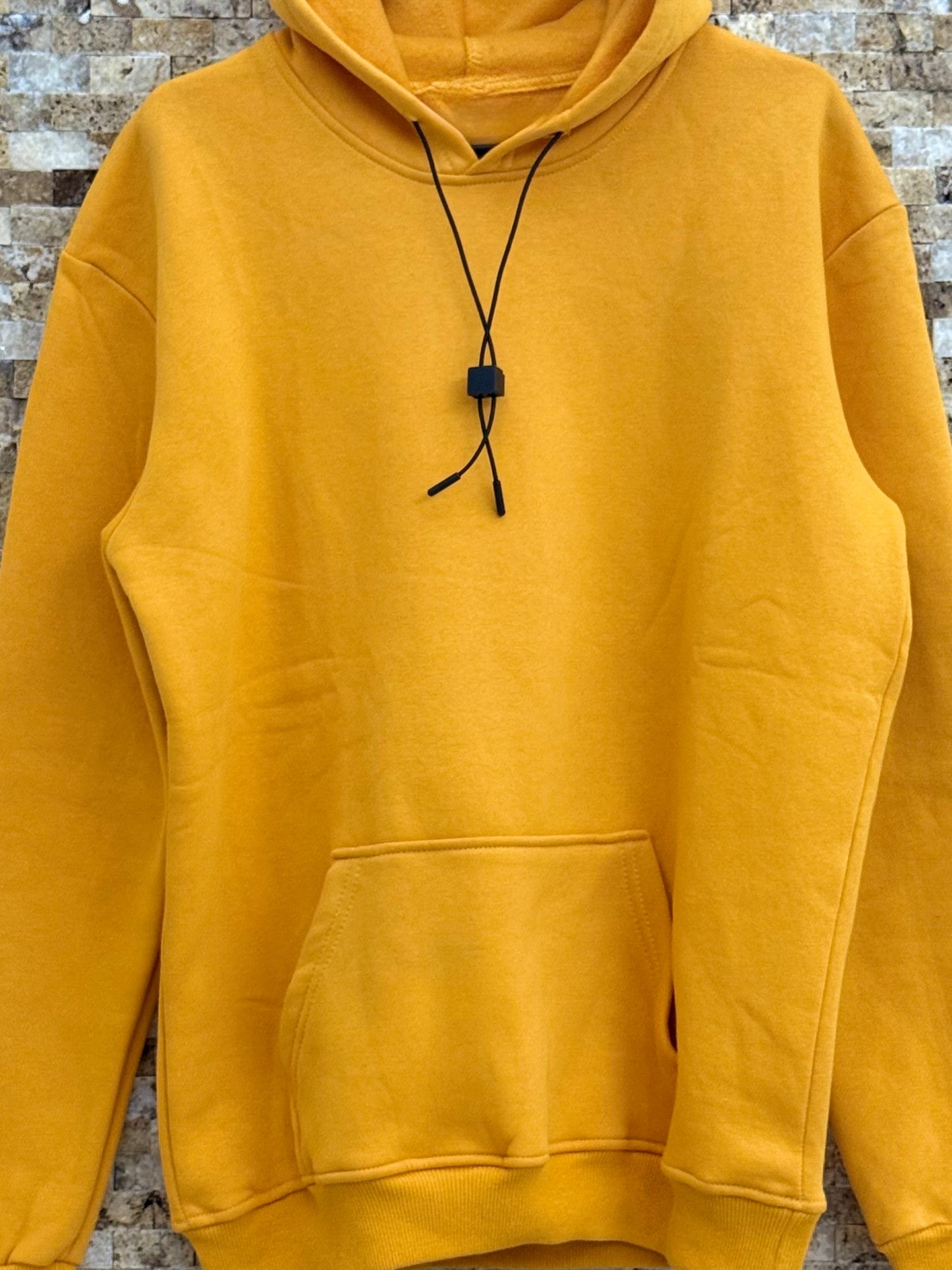 Erkek 3 iplik Şardonlu Kapüşonlu Sweatshirt - Sarı