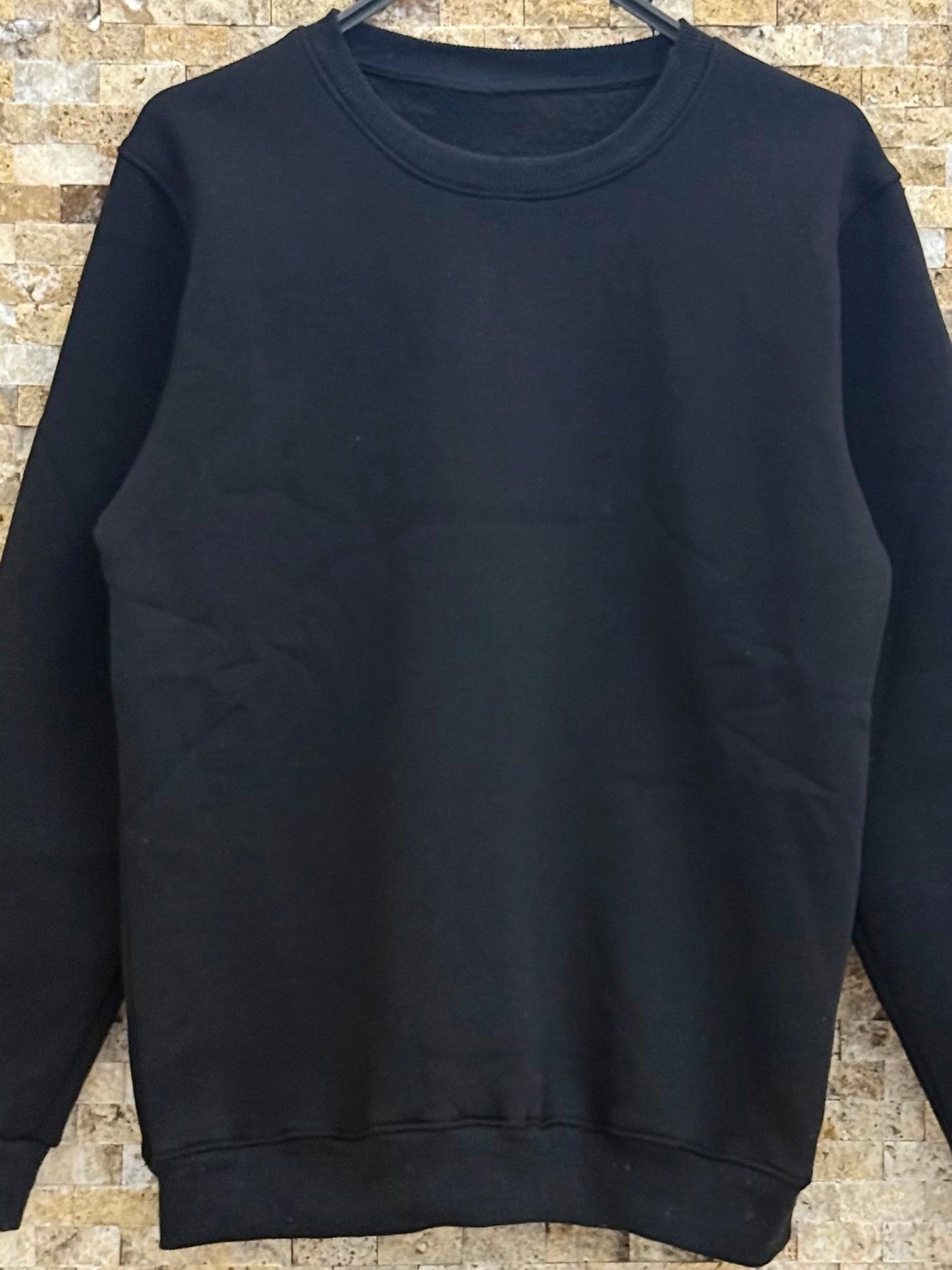 Erkek Bisiklet Yaka 3 İplik Şardonlu Sweatshirt - Siyah