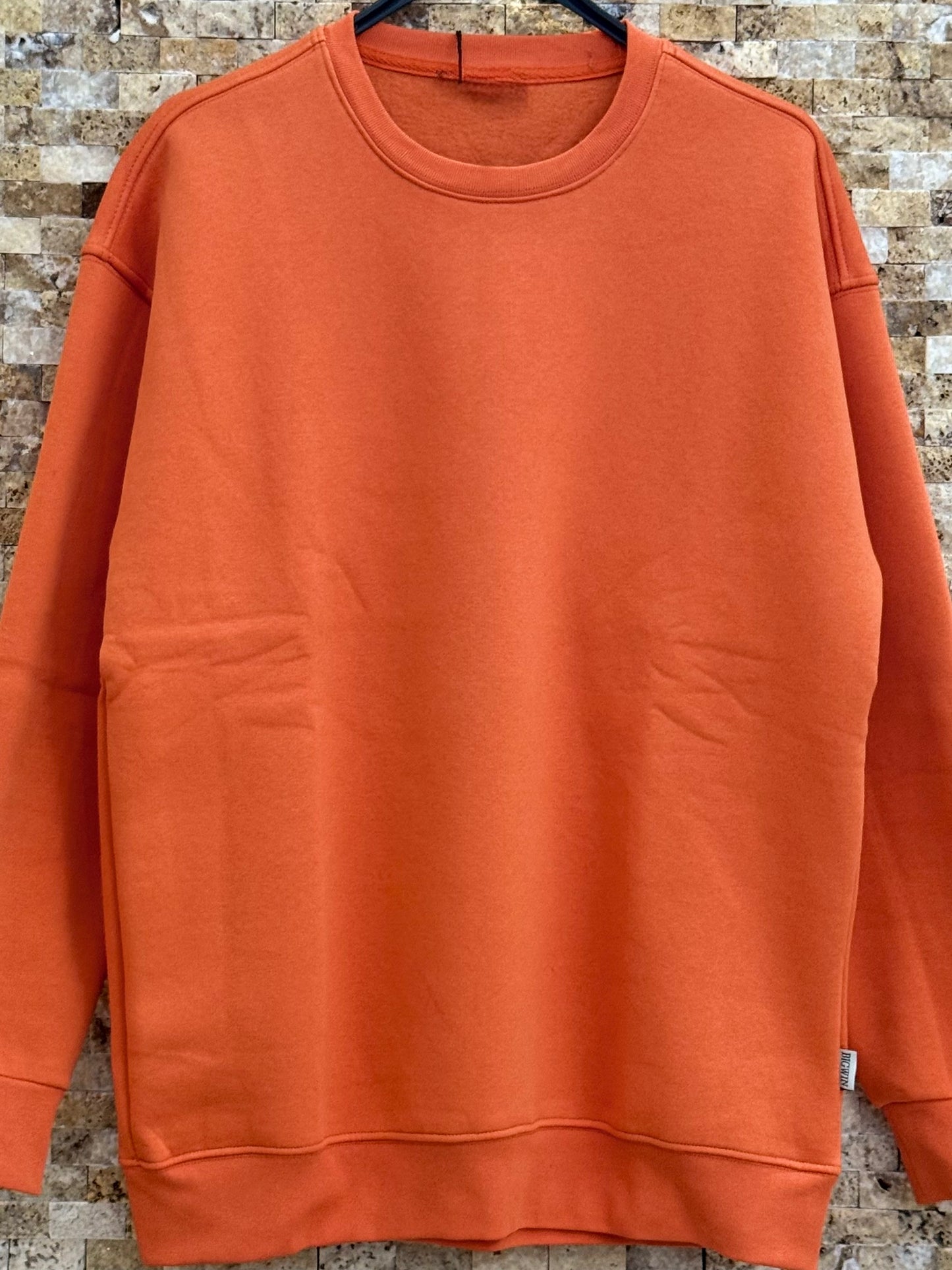 Erkek Bisiklet Yaka 3 İplik Şardonlu Sweatshirt - Turuncu