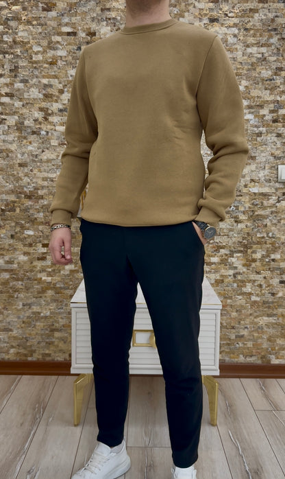 Erkek Bisiklet Yaka 3 İplik Şardonlu Sweatshirt - Kahverengi