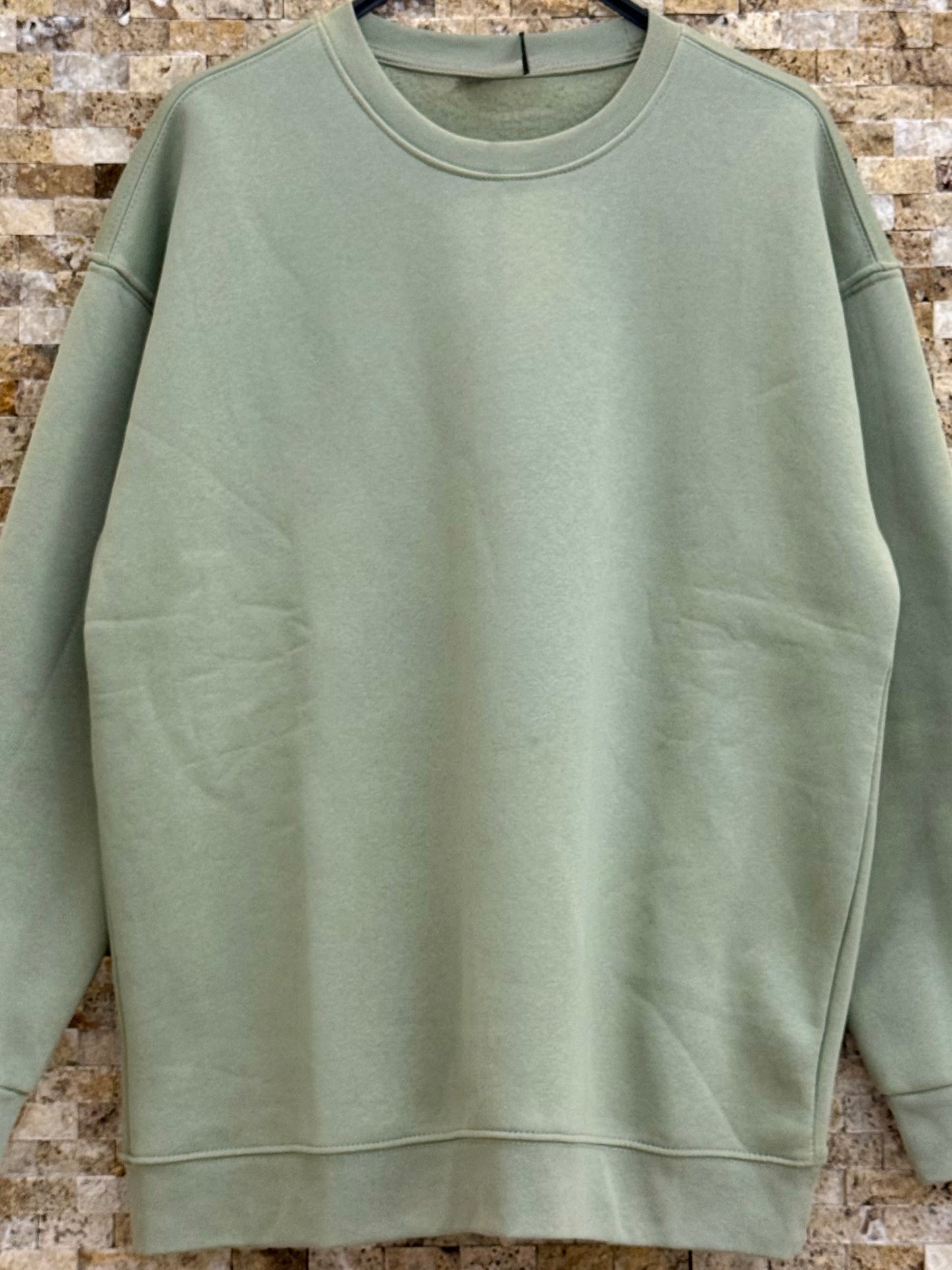 Erkek Bisiklet Yaka 3 İplik Şardonlu Sweatshirt - Yeşil