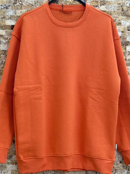 Erkek Bisiklet Yaka 3 İplik Şardonlu Sweatshirt - Turuncu