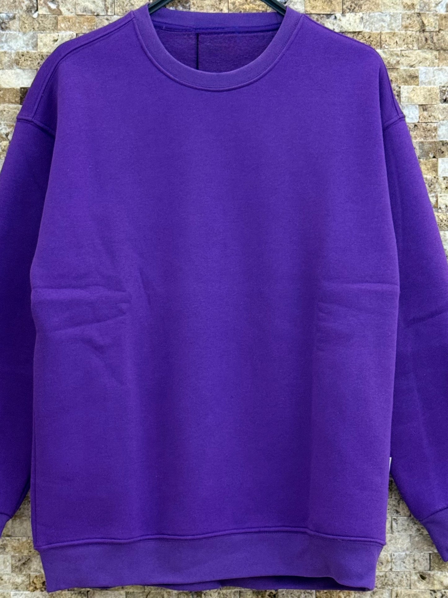 Erkek Bisiklet Yaka 3 İplik Şardonlu Sweatshirt - Mor