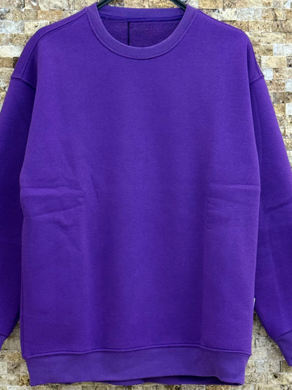 Erkek Bisiklet Yaka 3 İplik Şardonlu Sweatshirt - Mor